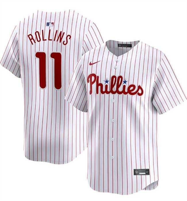 Mens Philadelphia Phillies #11 Jimmy Rollins White Home Limited Stitched Jersey Dzhi